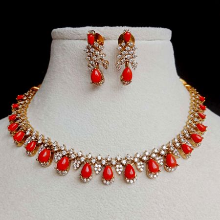 Handmade Brass Metal Jewellery Red Stone Necklace Set